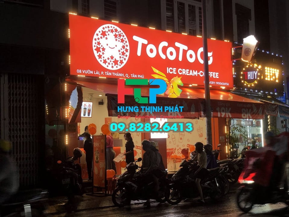 Bảng hiệu hộp đèn trà sữa ăn vặt Tocotoco