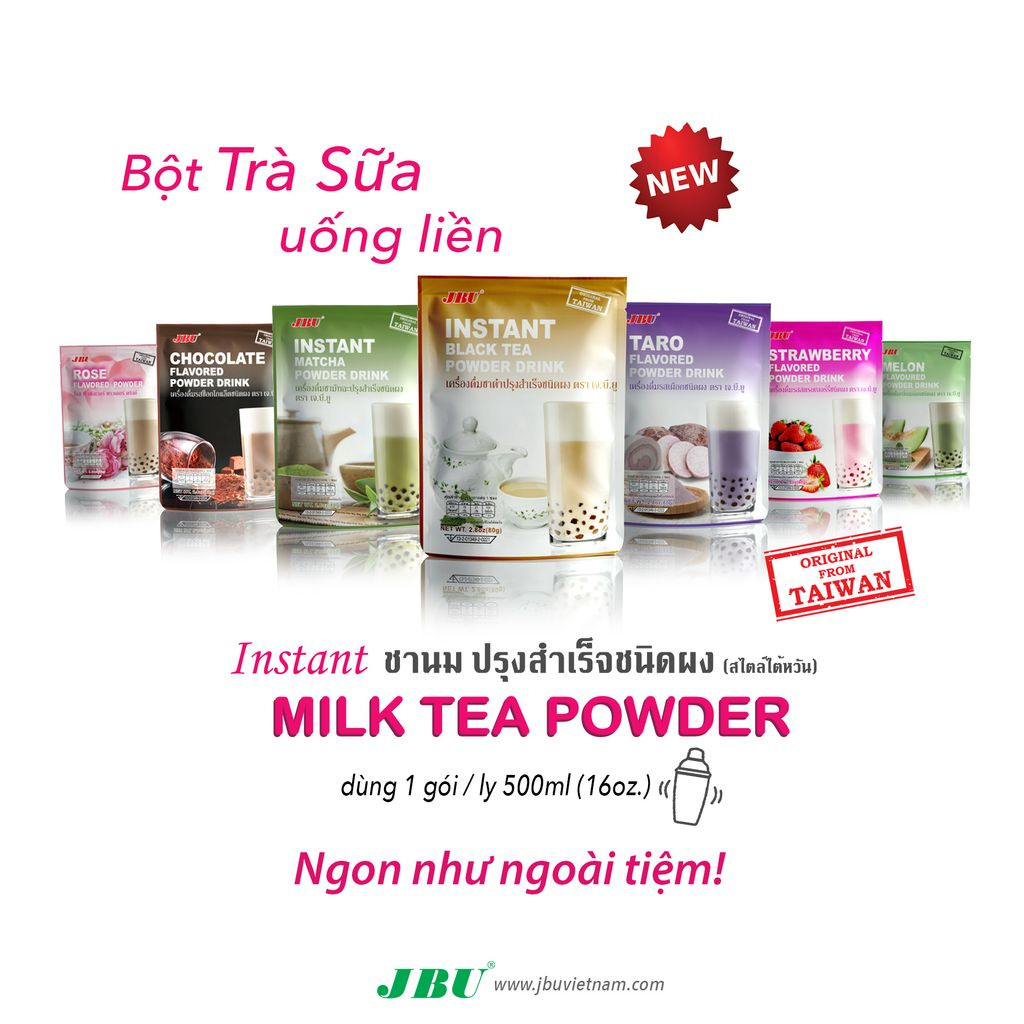 Bao bì sản phẩm bột trà sữa pha sẵn JBU đạt chuẩn chất lượng quốc tế
