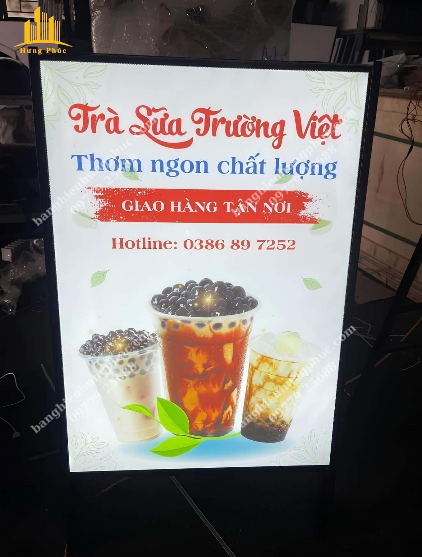 Biển vẫy hộp đèn siêu mỏng cho quán trà sữa với thiết kế hiện đại