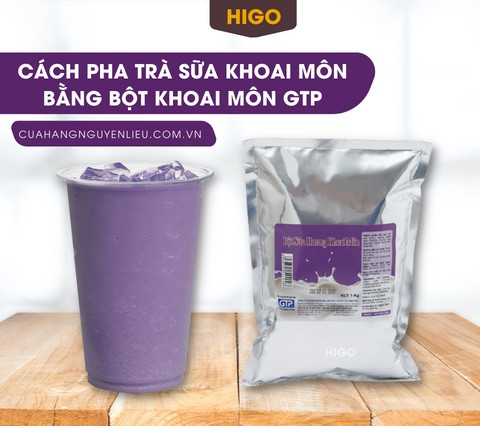 Các nguyên liệu cần thiết để chuẩn bị cho cách pha trà sữa khoai môn bằng bột thơm ngon tại nhà.
