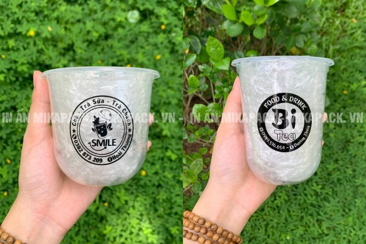 Ly nhựa đáy bầu với trân châu dưới đáy