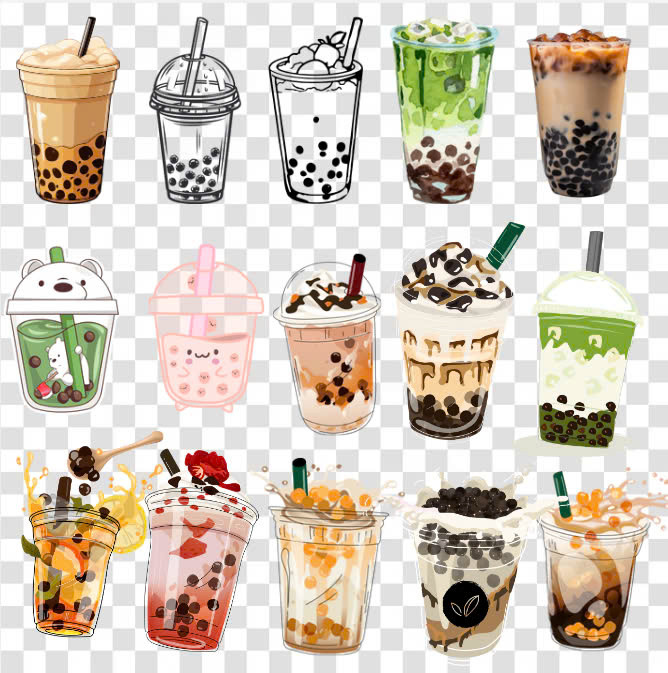 Ly trà sữa vector png màu sắc tươi sáng
