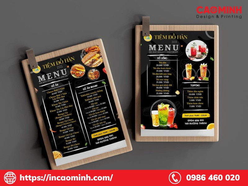 Mẫu menu đồ ăn vặt quán trà sữa đơn giản