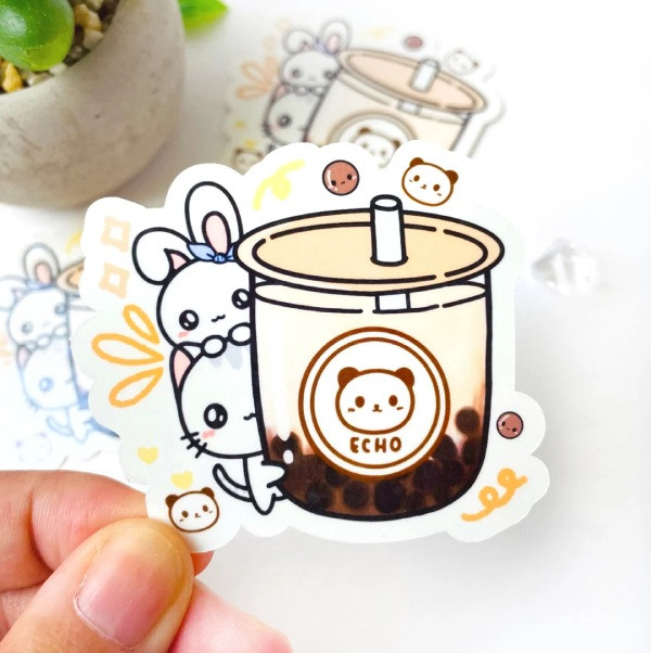 Mẫu sticker trà sữa cute độc đáo, được thiết kế riêng theo yêu cầu của quán