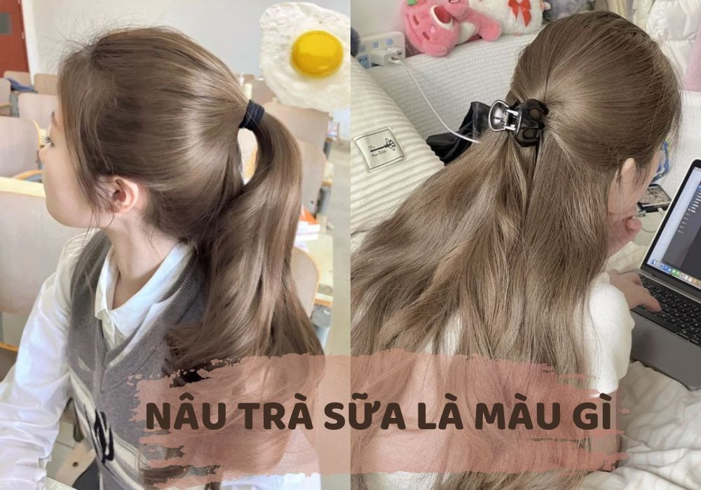 Màu tóc nâu trà sữa kết hợp màu đen và be sữa