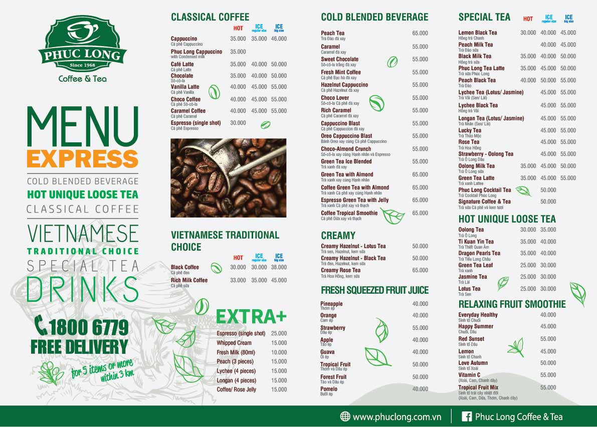Menu Phúc Long chi tiết các món trà sữa, cà phê, cập nhật mới nhất