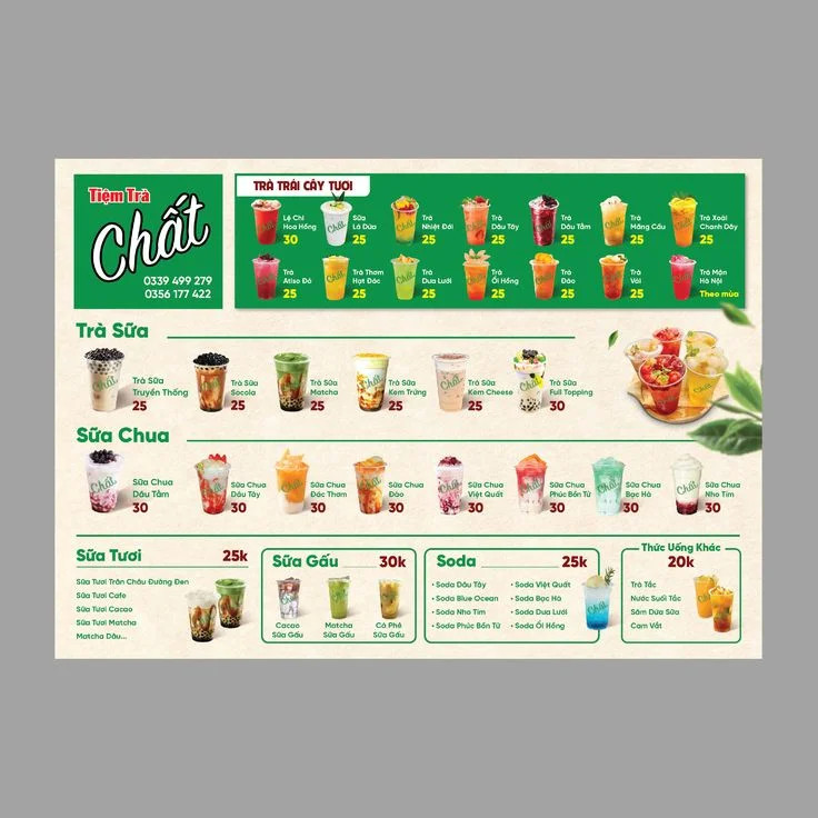Menu trà sữa dành cho những quán kinh doanh nhiều món