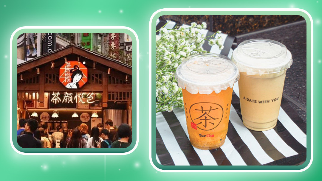 Một ly trà sữa Cha Yan Yue Se với trang trí nghệ thuật, đặc trưng của trà sữa Trung Quốc