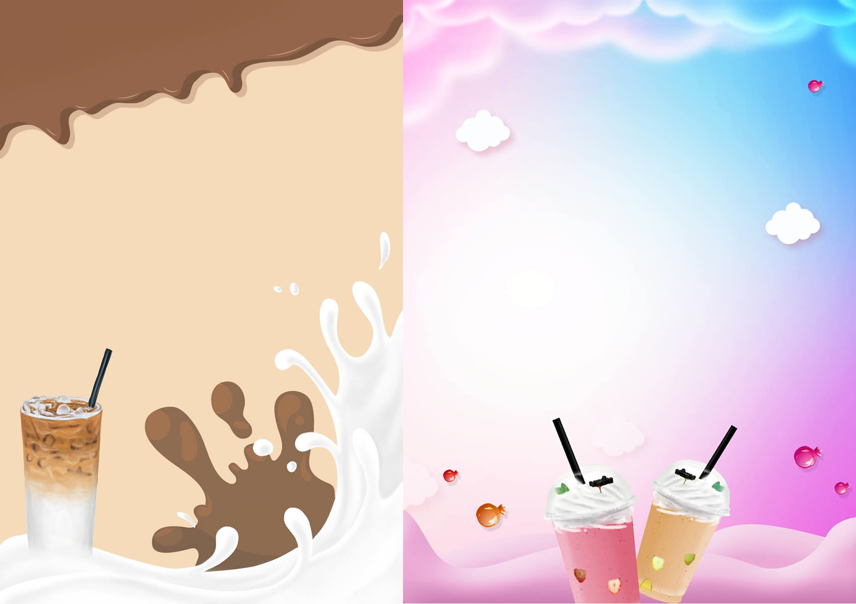 Nền menu trà sữa cute với họa tiết vui nhộn và màu sắc tươi sáng