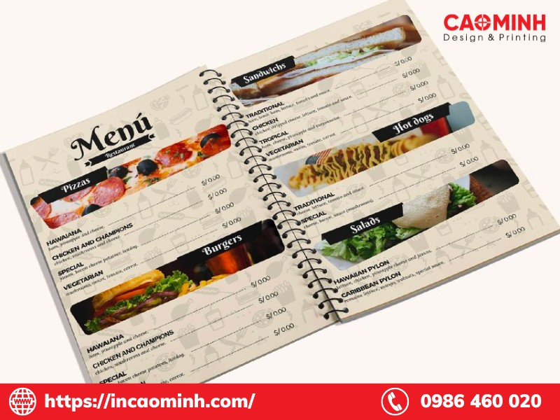 Nền menu trà sữa đẹp với thiết kế cuốn gáy lò xo