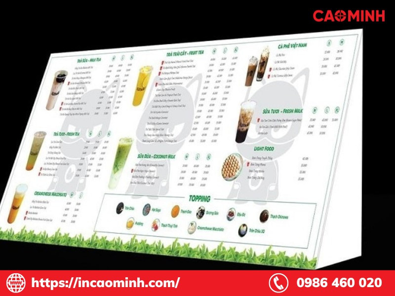 Nền menu trà sữa đẹp với thiết kế để bàn gọn gàng