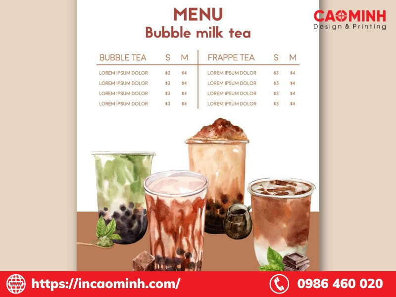 Nền menu trà sữa đẹp với thiết kế một tờ đơn giản