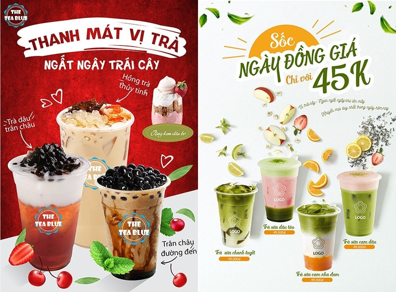 Nền poster trà sữa với hình ảnh ly trà sữa đào cam sả tươi mát, hấp dẫn