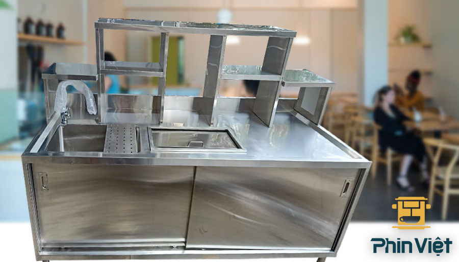 Quầy pha chế trà sữa với bồn rửa tích hợp