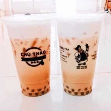 Thạch phô mai trong ly trà sữa chú Thảo