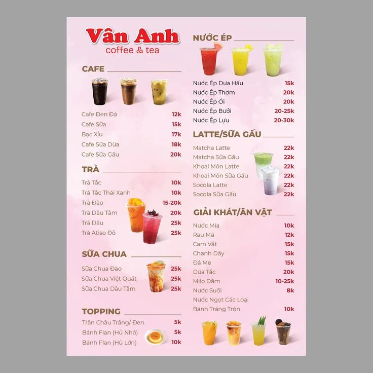 Thiết kế menu trà sữa ăn vặt đơn giản nhưng dễ nhìn