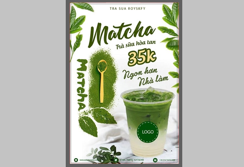 Thiết kế nền poster trà sữa với bố cục hiện đại, cân đối các yếu tố