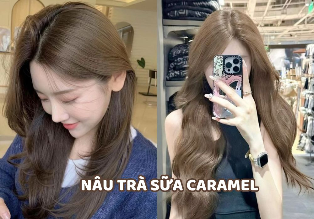 Tóc nâu trà sữa caramel hiệu ứng bóng khỏe