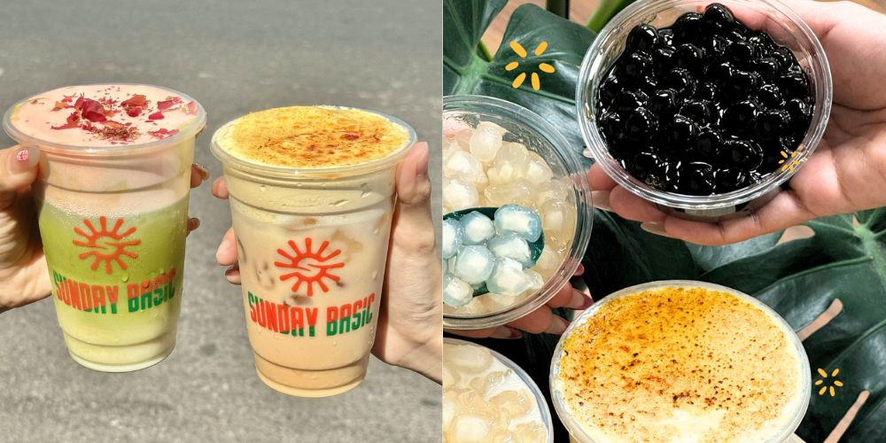 Trà sữa kem trứng khè Sunday Basic với lớp kem trứng được khò lửa trực tiếp